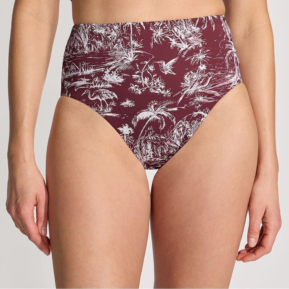 Land's End cheeky high waisted bikini bottoms crimson rose abstract floral Var - Picture 5 of 9